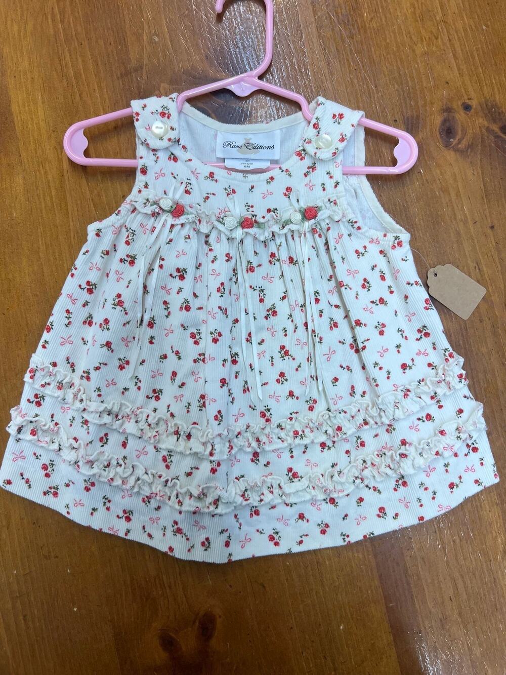 Rare Editions Soft Corduroy Floral Dress with Ribbon Roses – NWOT – 6M